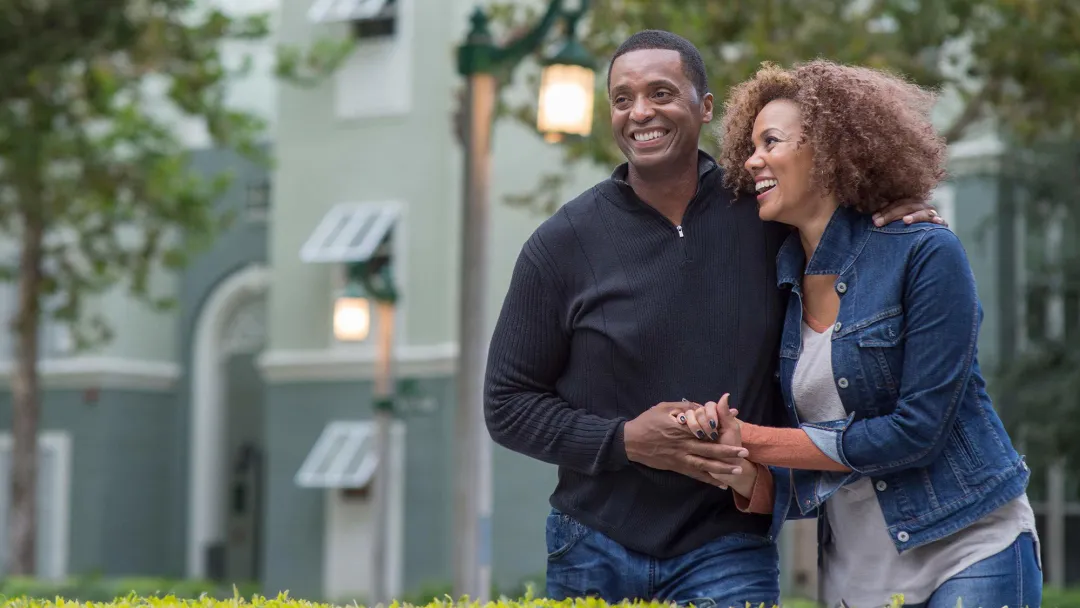 couple laghing outdoors