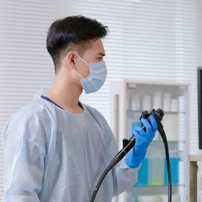 Gastroenterologist performing a colonoscopy